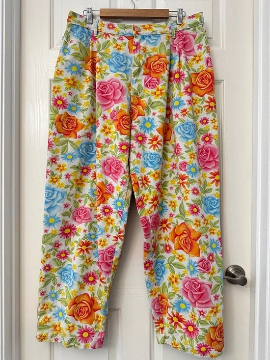 Big Bud Press Trousers Vintage Wallpaper Floral Print Pants Women’s Size XL - Picture 2 of 11